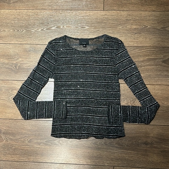 LUMIERE Women's Long Sleeve Sparkly Top in Black/Silver│Size Small - Picture 3 of 14